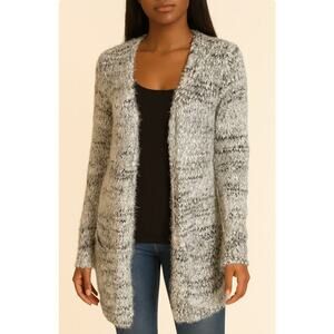 Madison Lilly cardigan sweater open front pockets eyelash gray white SZ MD